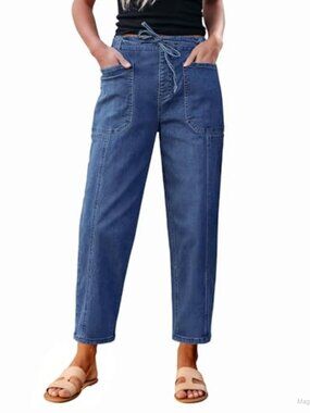 High Waisted Baggy Barrel Jeans with Pockets for Women